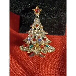 Silver Fashion Christmas Tree Brooch with Blue, Red, Green and Yellow Stone.